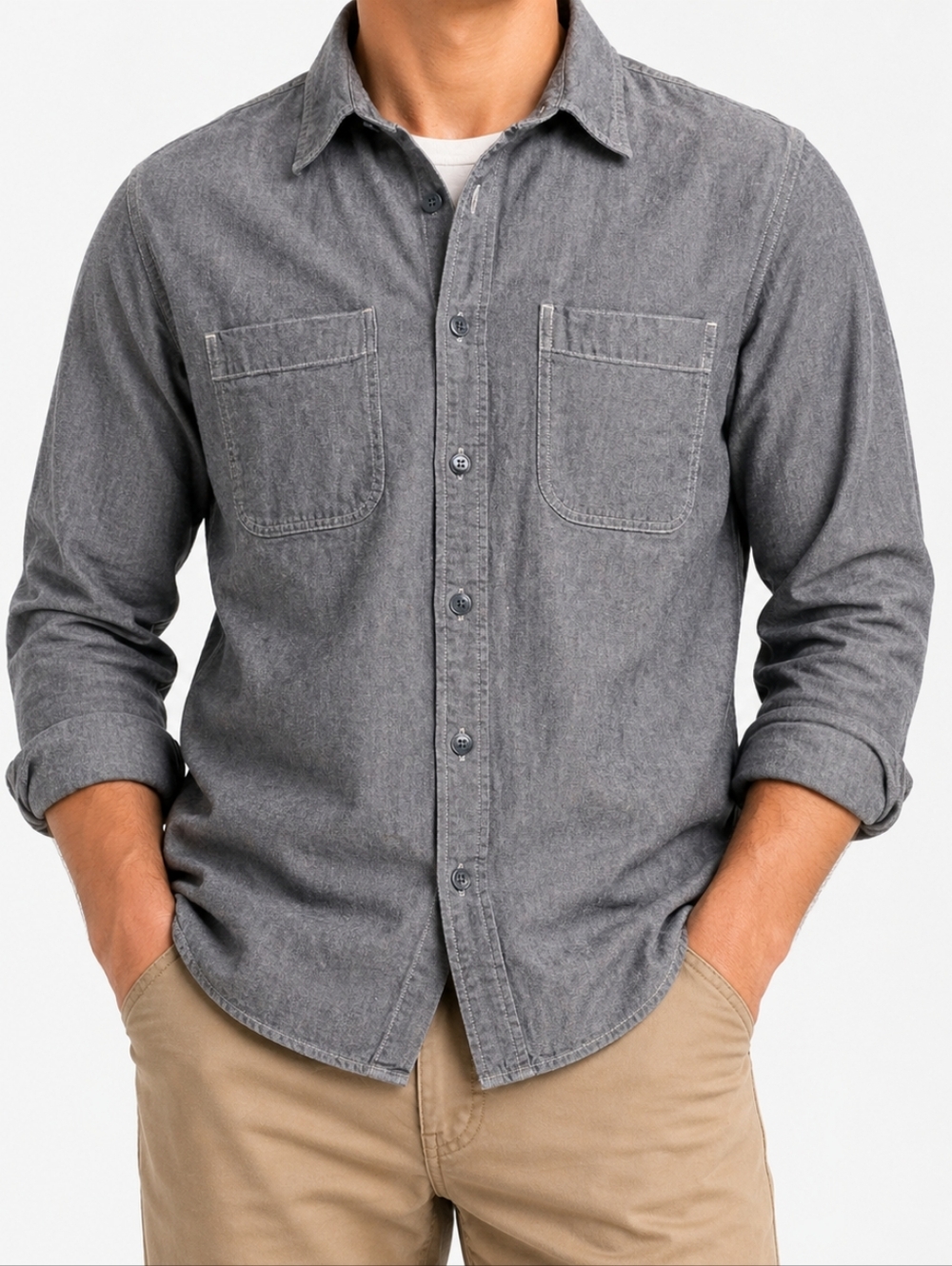 Timberland ($150) Gray Heavyweight Button Down Shirt Double Pocket Workwear